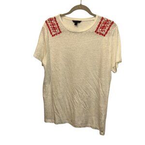 brooks brothers STUNNING linen red embroidered shoulders t-shirt top XL